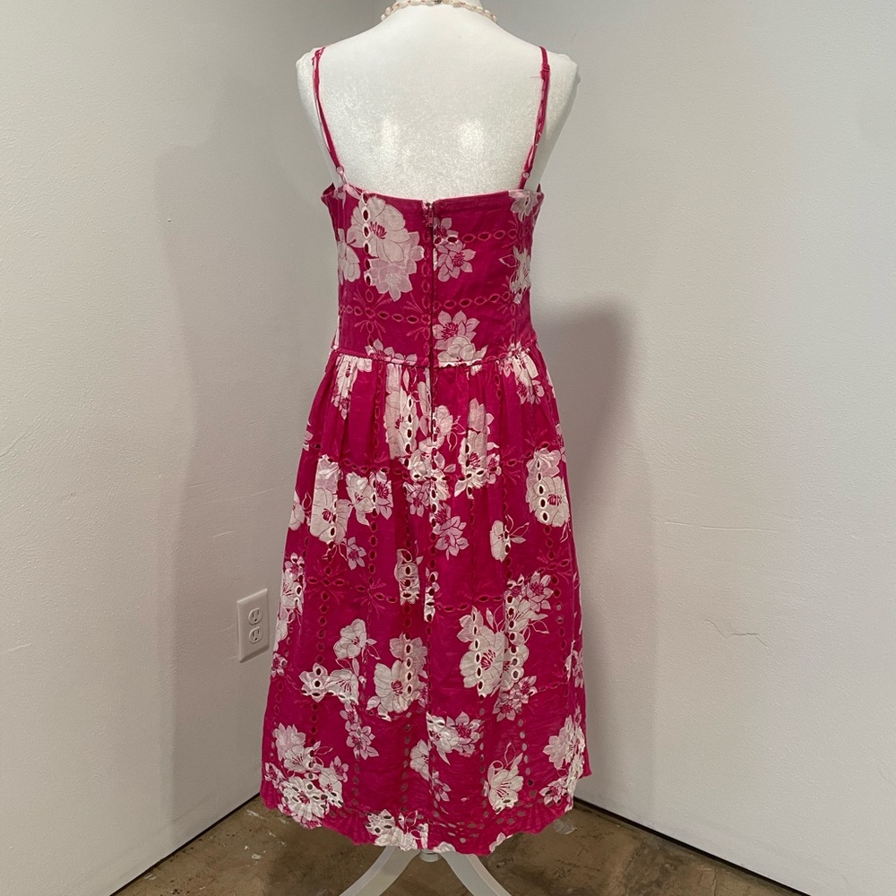 Francesca's Collections Fuchsia & White Floral Midi Dress with Tie-Front - Picture 2 of 5